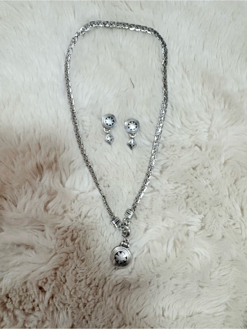925 Silver Tone Chunky Statement Rope Chain Locket Necklace Set Vintage